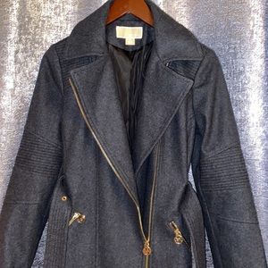 Michael Kors Asymmetrical Wool Peacoat Sz: small gray with belt